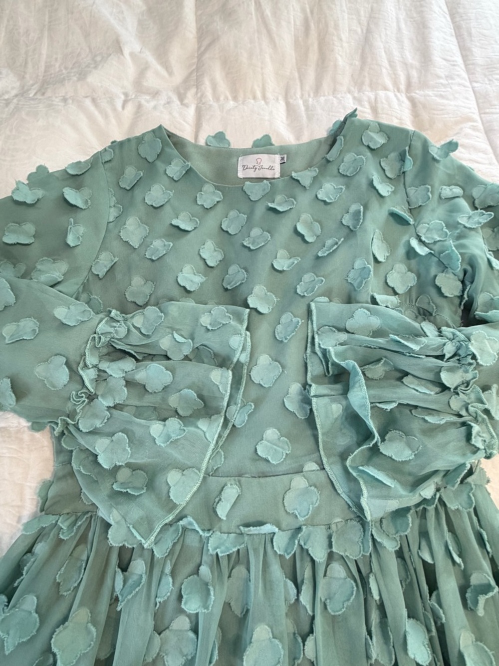 Dainty Jewells Mint Green 3D Floral Midi Dress Size M Modest church Spring - Picture 5 of 11